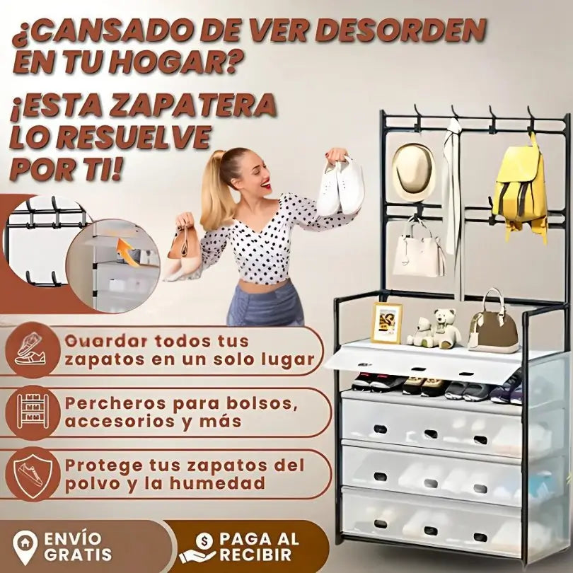 Zapatera con perchero de 5 niveles
