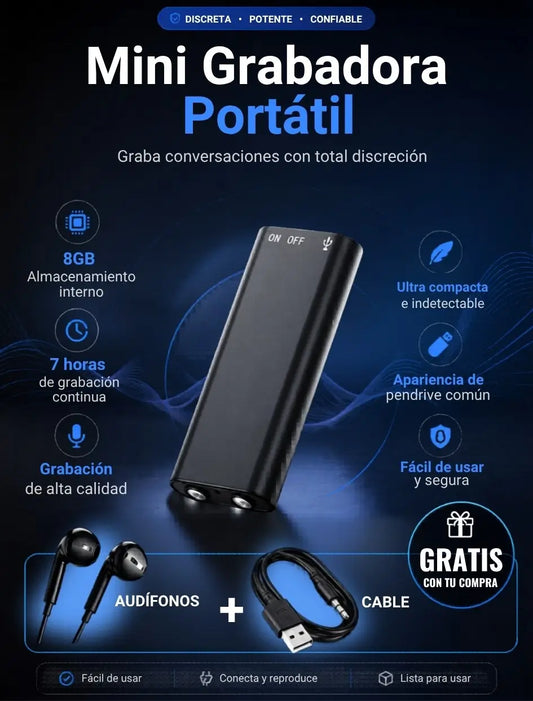 Grabadora de voz espía Profecional (8Gb) / Audifonos + Cable Gratis