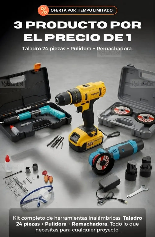Combo, Taladro + Pulidora + Remachadora