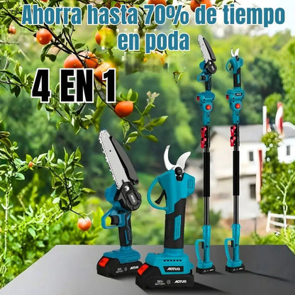 Kit Multi-Poda 4 en 1:  MotoSierra + Tijera + Tubo Expandible