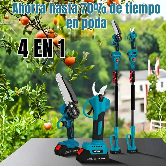 Kit Multi-Poda 4 en 1:  MotoSierra + Tijera + Tubo Expandible