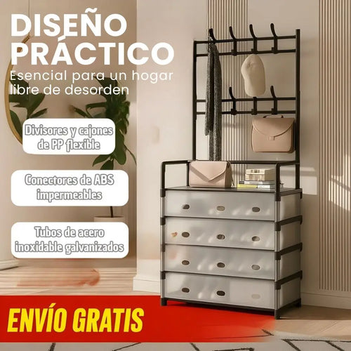 ZAPATERA CON PERCHERO 5 NIVELES