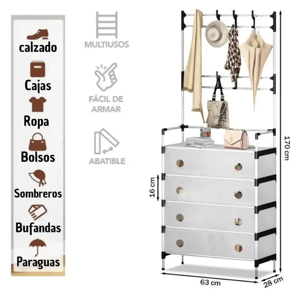 ZAPATERA CON PERCHERO 5 NIVELES