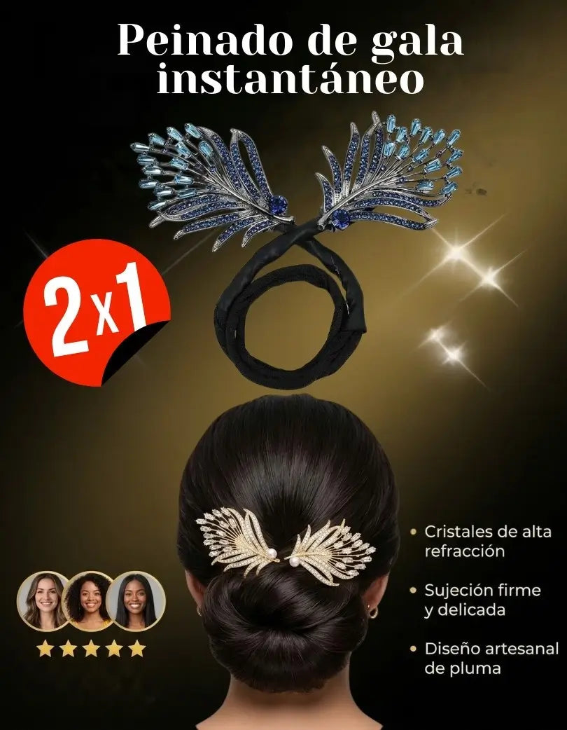 Moño con pluma de cristal 2 x1