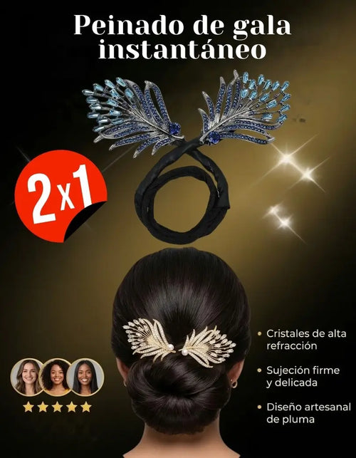 Moño con pluma de cristal 2 x1